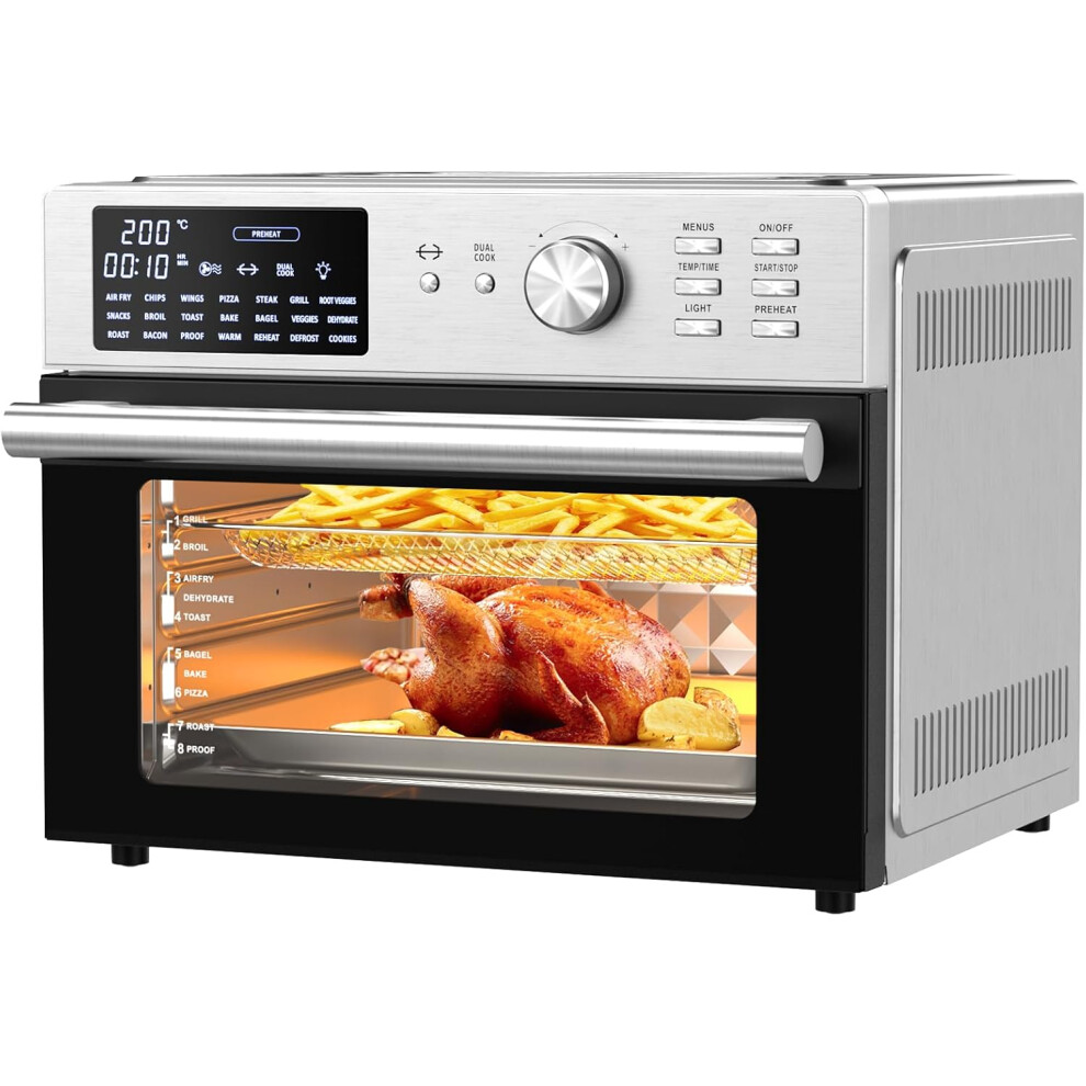 30L Air Fryer Oven With Rotisserie, 1800W And 21 Preset Modes Countertop Convection Mini Oven With Digital Lcd Display Silver