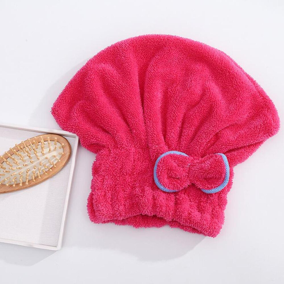 (Rose Red) Quick Hair Drying Bath Towel Spa Bowknot Wrap Towel Cap Bathroom Accessories Bonnets for Women Designer Shower Cap