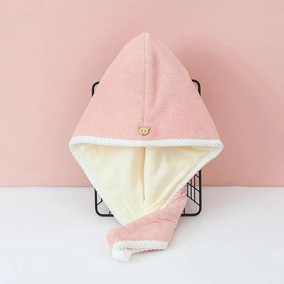 (Pink) Double Thick Dry Hair Towel Double Sides Use Dry Hair Cap Strong Absorbent Thick Quick Drying Hair Hat