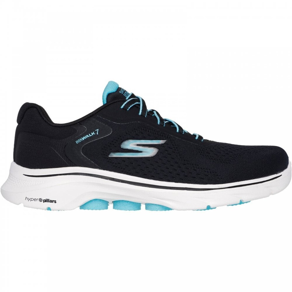 Skechers (5 (Adults')) Go Walk 7 - Cosmic Waves | Black/Turquoise | Womens Lace Up Trainers