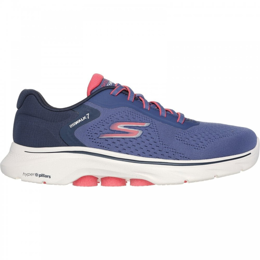 Skechers (4 (Adults')) Go Walk 7 - Cosmic Waves | Navy/Coral | Womens Lace Up Trainers