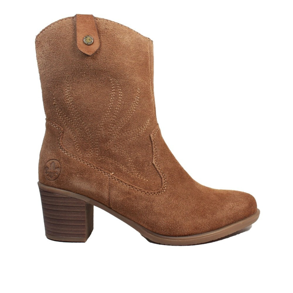 (6.5 (Adults')) Y2057-20 | Ines | Brown Suede | Womens Cowboy Style Mid Calf Boots