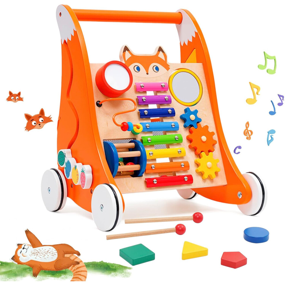 Wooden Baby Walker Sit to Stand Learning Baby Walkers for Toddlers Multiple Activity Center Orange Toys with Music Educational Gifts for Babies on OnBuy