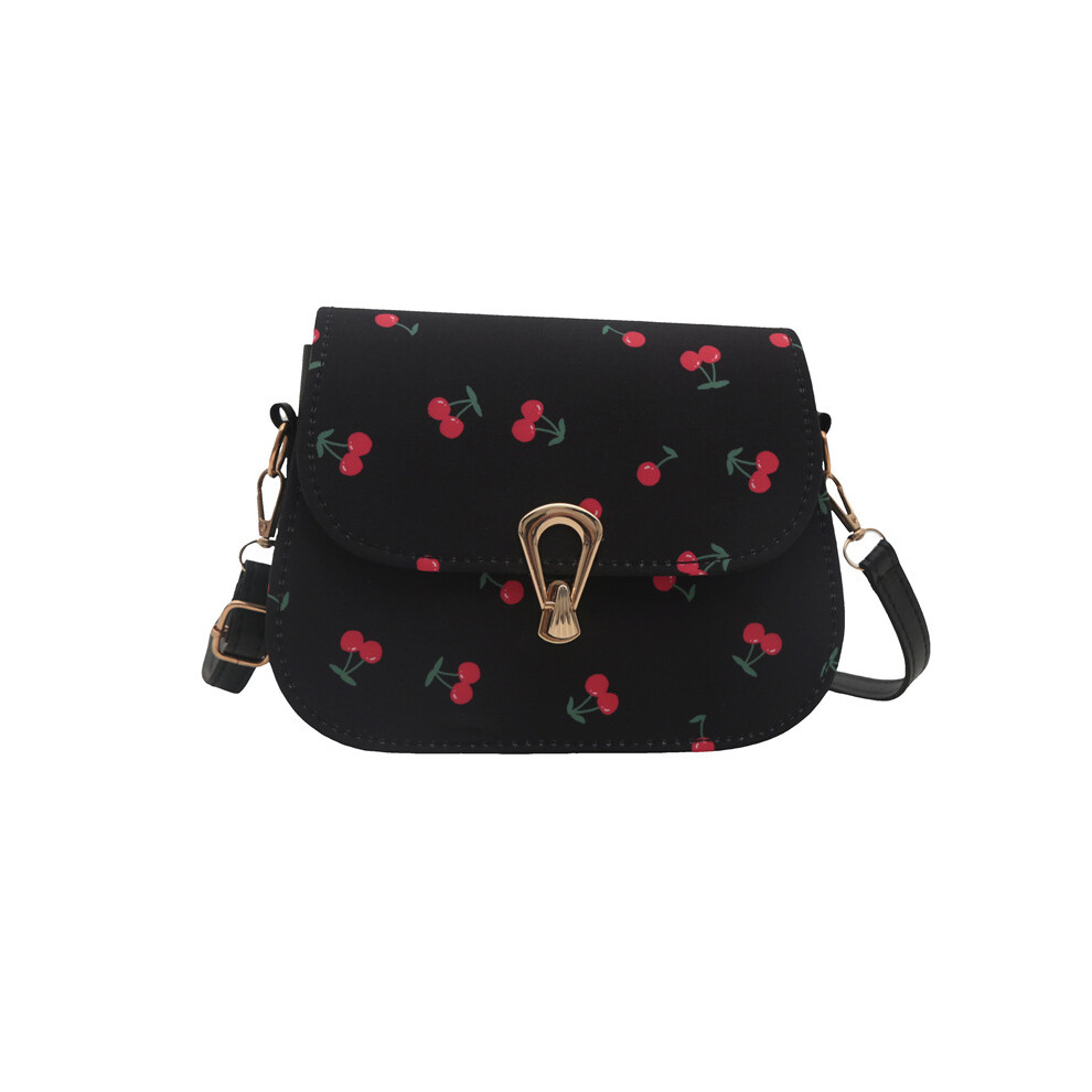 (Black) Adorable Cherry Design Small Square Handbag For Women Perfect For Daily Outings With Unique Style