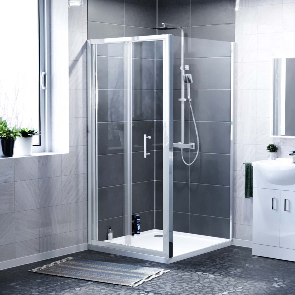 Jupiter 1000mm Shower Bi-Fold Door, 760mm Side Panel Enclosure & Tray Chrome