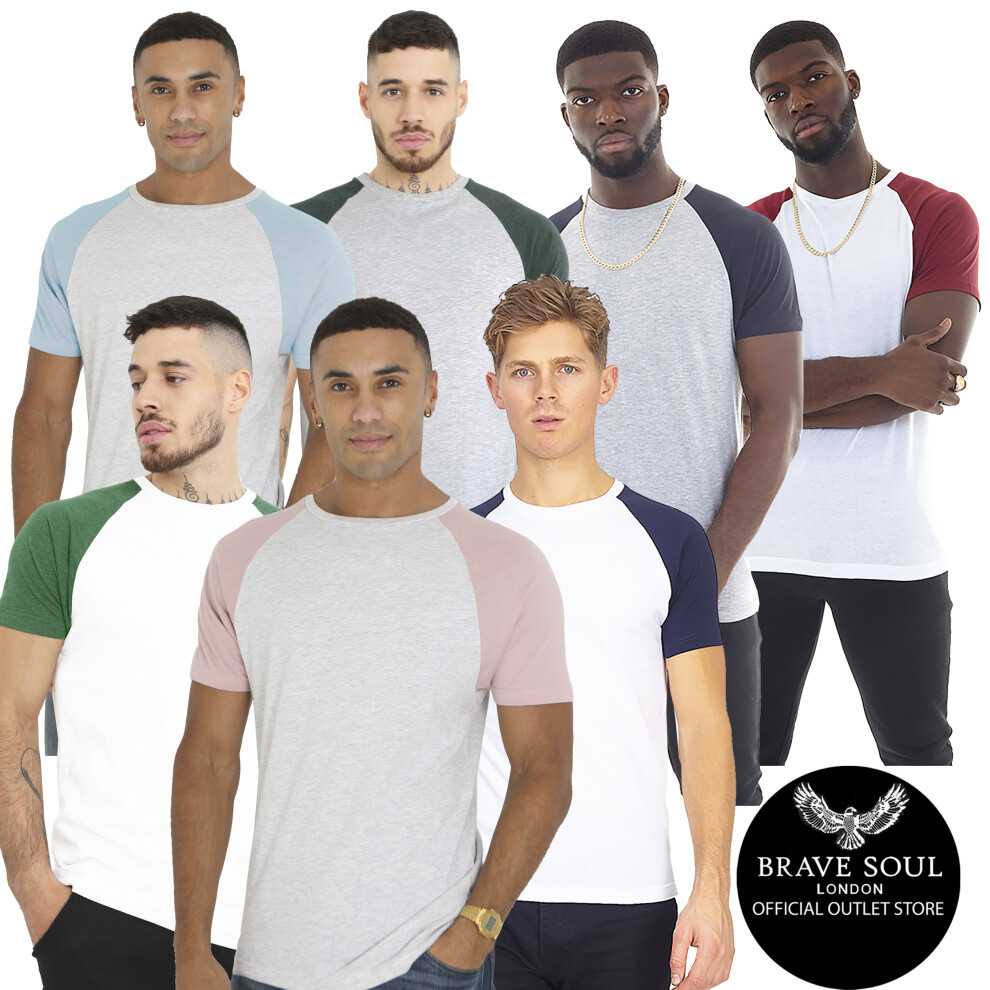 (Ecru, Blue Mens Raglan Cotton Base Layer T-Shirt, M) Mens Brave Soul Crew Neck Cotton Rich Casual Tee T-Shirt Baptiste