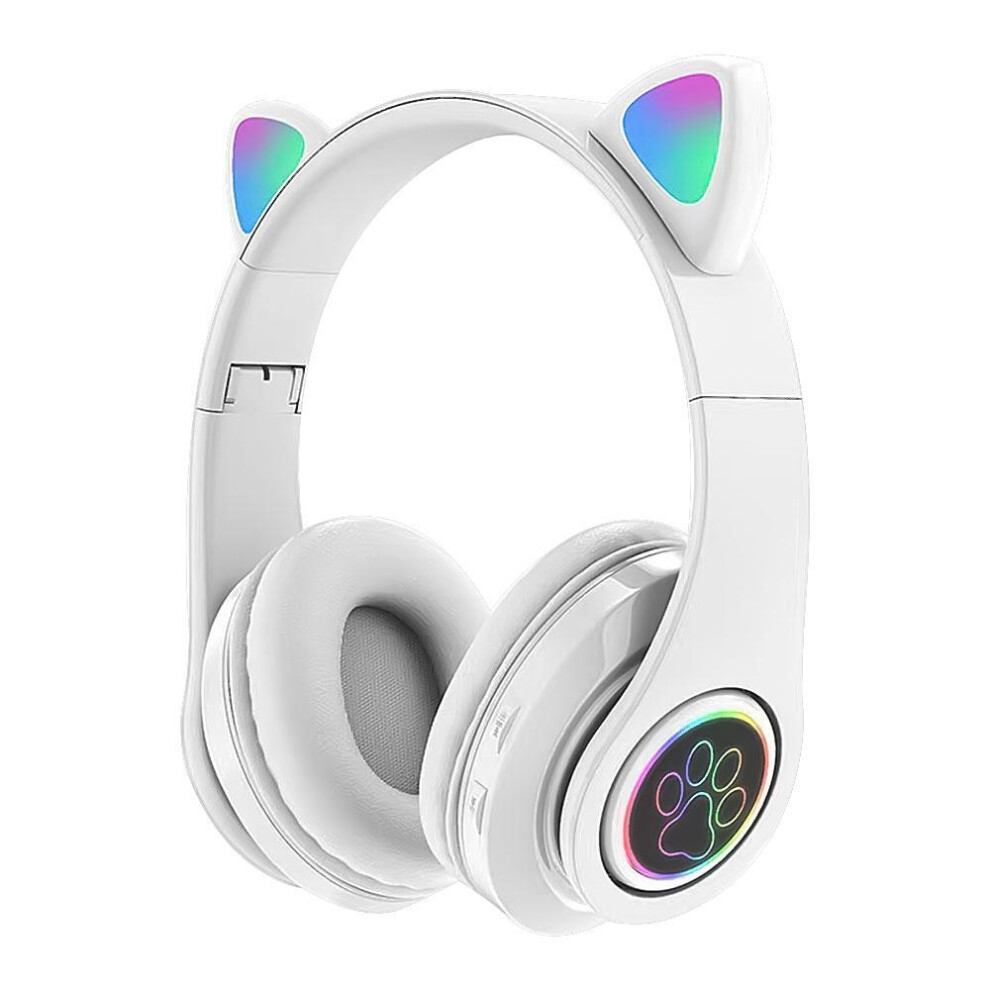 (White) Bluetooth 5.0 Headphone with Microphone Cute Cat Ear Wireless/Wired Foldable Headphone Bass RGB Breathing Light for Boys/Girls-image-OPC-PFF5TBV-NEW