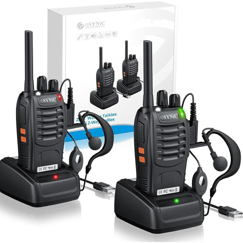 Esynic 2Pack Professional Walkie Talkies Long Range Recharable Kids Gift