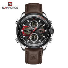 (Silver Brown) Mens Leather Military Sport Waterproof Watch Quartz Chronograph Wristwatch