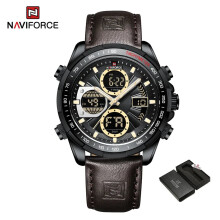 (With Box8) Mens Leather Military Sport Waterproof Watch Quartz Chronograph Wristwatch