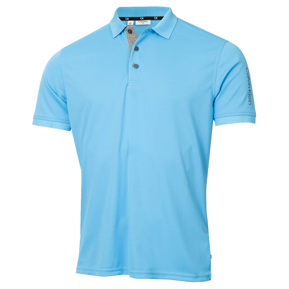 (S, Aquarius) Calvin Klein Mens Club Golf Lightweight Breathable Wicking Polo Shirt