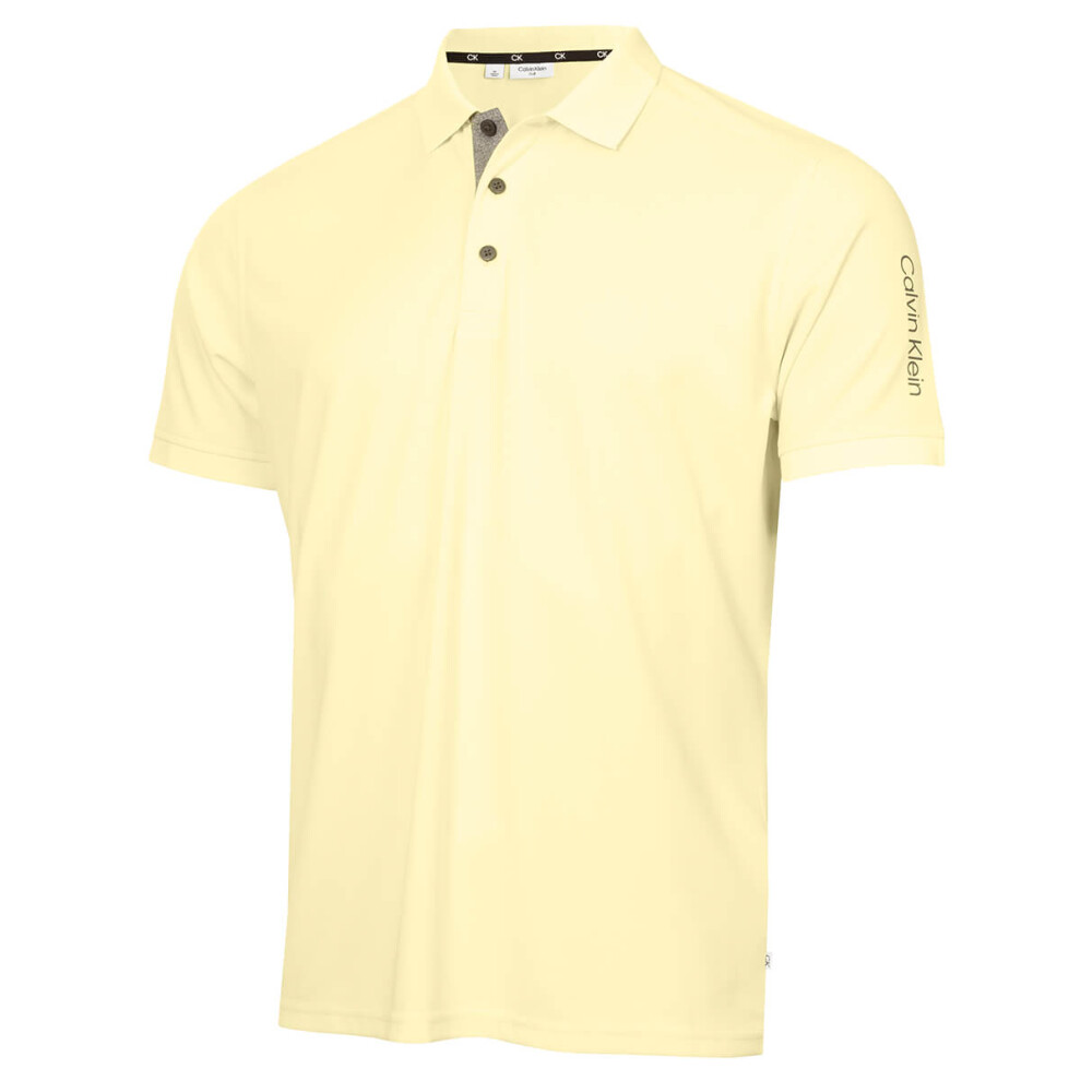 (L, Lemon) Calvin Klein Mens Club Golf Lightweight Breathable Wicking Polo Shirt