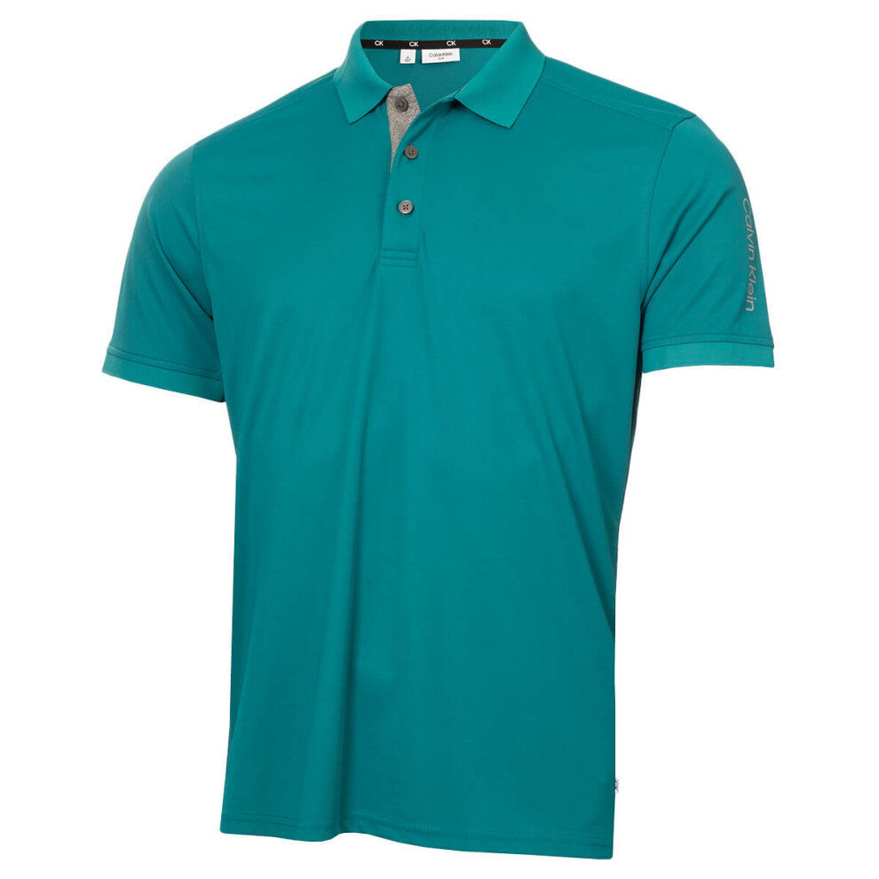 (L, Sea Green) Calvin Klein Mens Club Golf Lightweight Breathable Wicking Polo Shirt