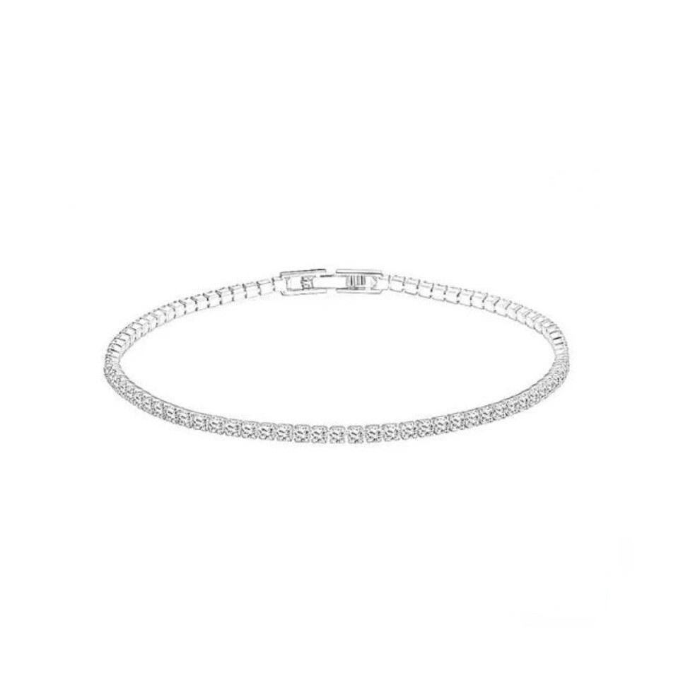 (silver, 16cm) Pure 925 Silver Jewelry 18cm Tennis Bracelet 2mm Zirconia Anniversary Gift