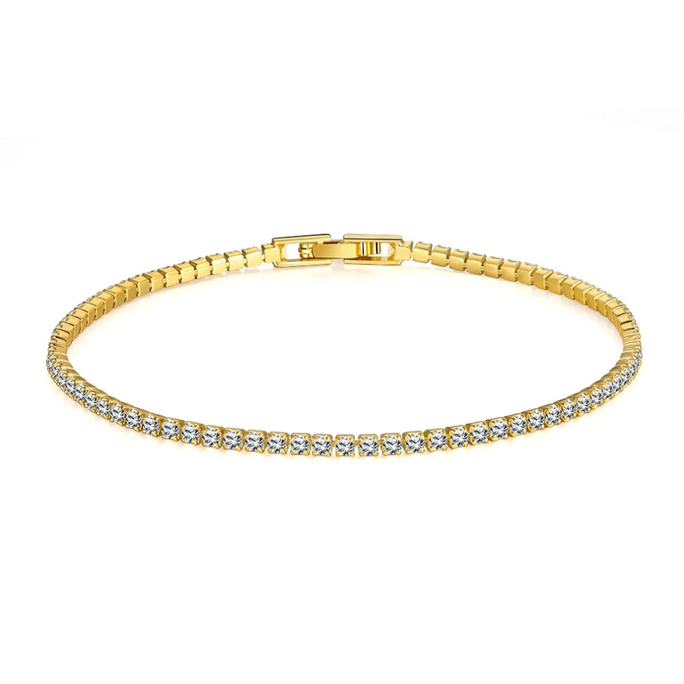 (GOLD, 16cm) Pure 925 Silver Jewelry 18cm Tennis Bracelet 2mm Zirconia Anniversary Gift