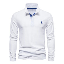 (white, EUR S 60-70kg) Mens Polo Shirts Solid Color Long Sleeve Polos