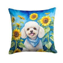 Carolines Treasures DAC6141PW1414 14 x 14 in. White Poodle in Sunflowers Throw Pillow