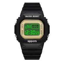 (style2 golden black) Kids Digital Watch Luminous Alarm Watch for Boys Girls