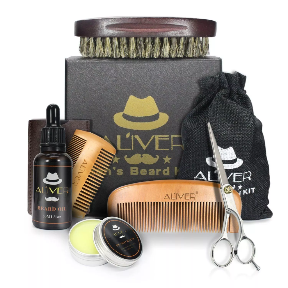 Men's Beard Care Grooming Shaving Set Shampoo Balm Oil Brush Comb Gift Kit 6pcs