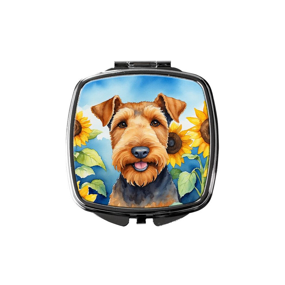 Carolines Treasures Dac6002scm 3 X 2.75 In. Airedale Terrier In Sunflowers Compact Mirror