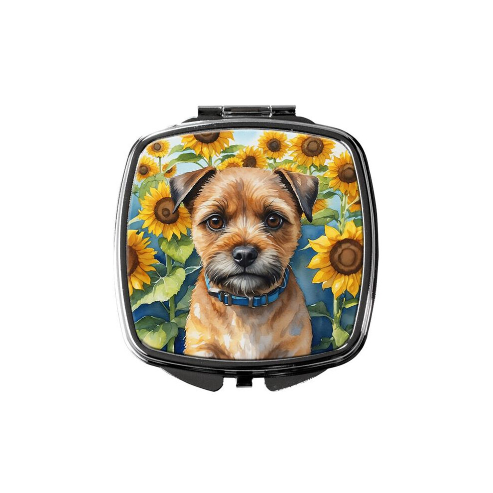 Carolines Treasures Dac6033scm 3 X 2.75 In. Border Terrier In Sunflowers Compact Mirror
