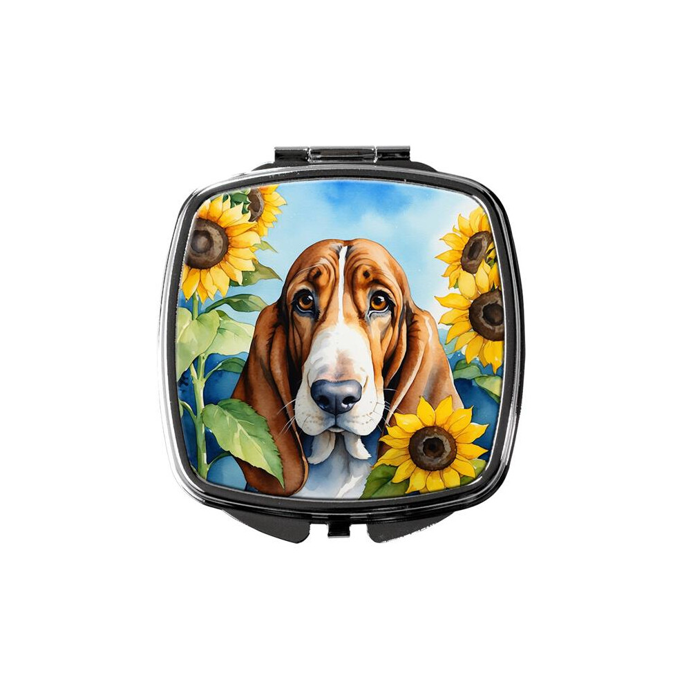 Carolines Treasures Dac6017scm 3 X 2.75 In. Basset Hound In Sunflowers Compact Mirror
