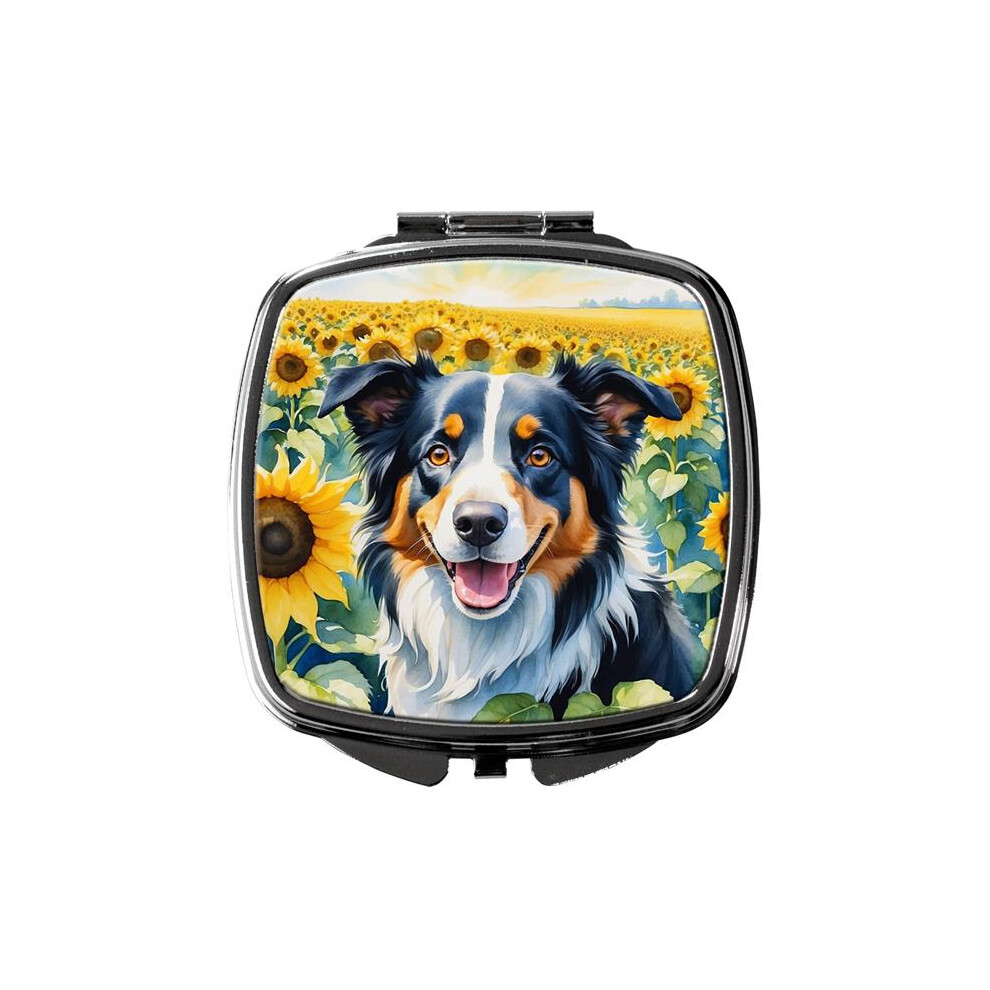 Carolines Treasures Dac6032scm 3 X 2.75 In. Border Collie In Sunflowers Compact Mirror