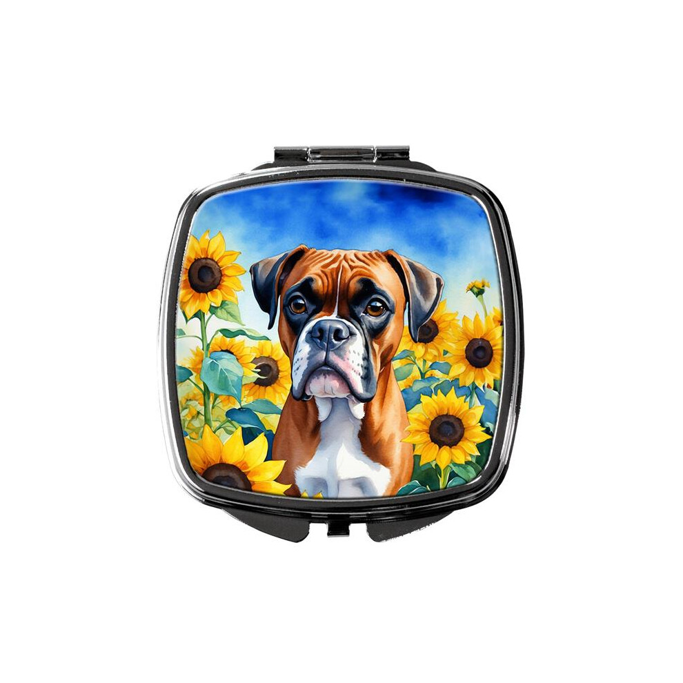 Carolines Treasures Dac6037scm 3 X 2.75 In. Boxer In Sunflowers Compact Mirror
