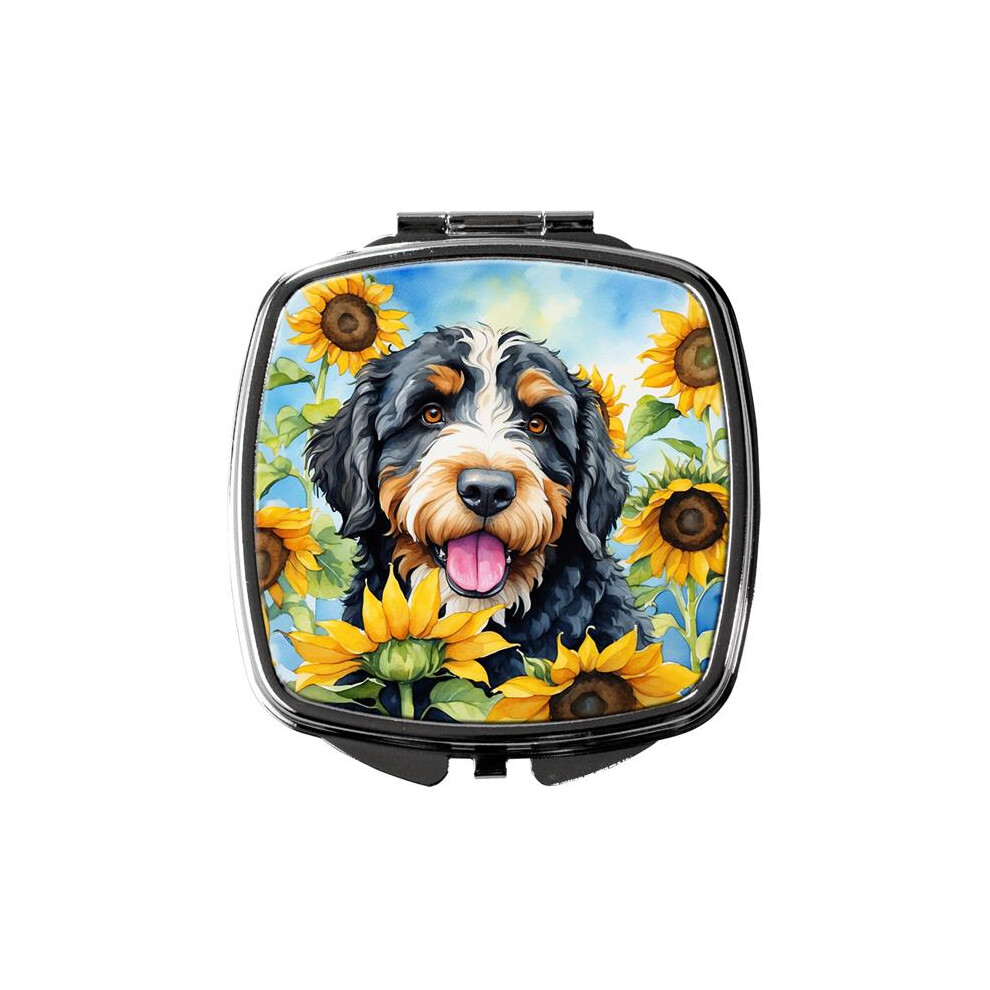 Carolines Treasures Dac6025scm 3 X 2.75 In. Bernedoodle In Sunflowers Compact Mirror