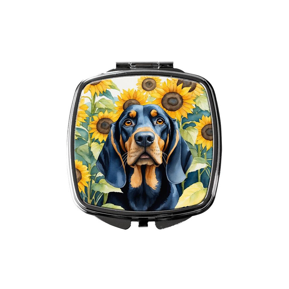 Carolines Treasures Black Dac6028scm 3 X 2.75 In. & Tan Coonhound In Sunflowers Compact Mirror