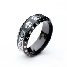 (black, 9) Nordic Viking Letter Fashion Simple Stainles Steel Rune Ring