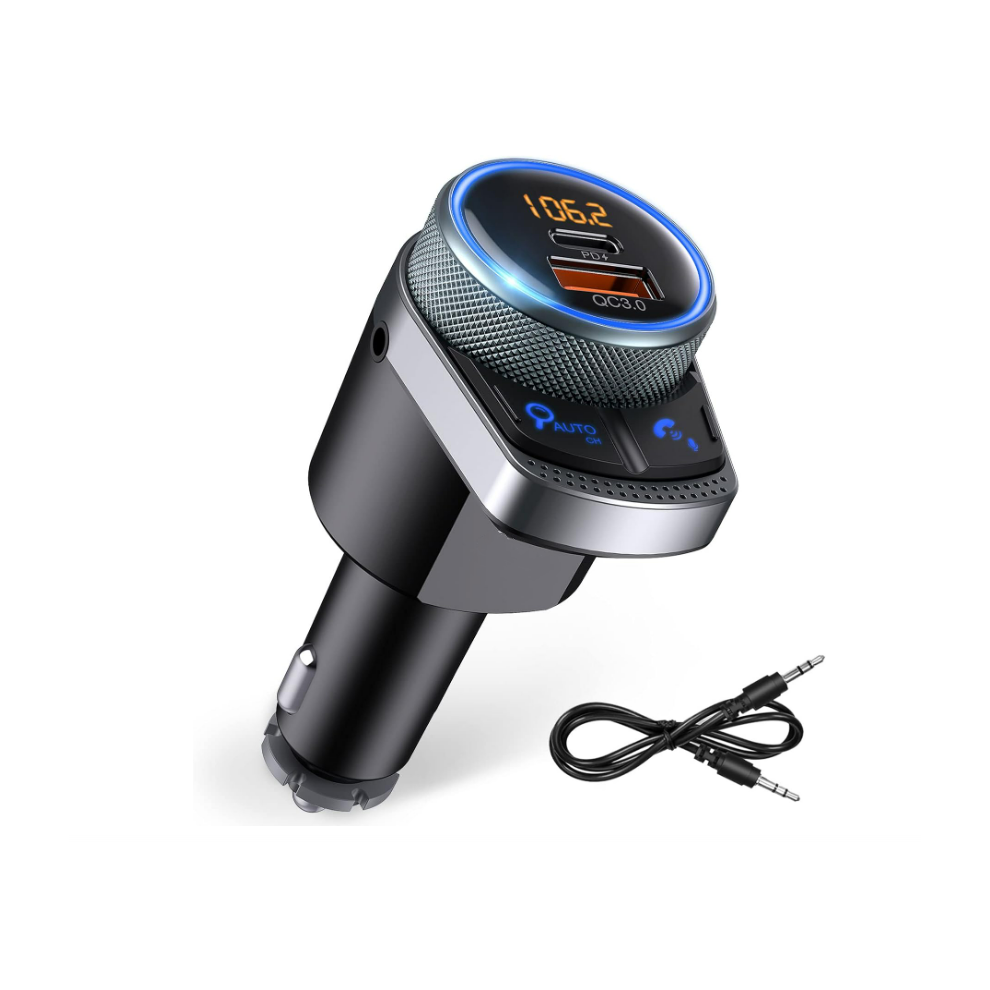 Chronus Bluetooth 5.1 Car Fm Transmitter, 24W Pd And 18W Qc3.0 Charging Port, Hands-Free Calling, Bluetooth Play(Black) Black 9331562994294