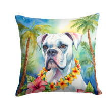 Carolines Treasures DAC6386PW1818 18 x 18 in. White Boxer Luau Throw Pillow