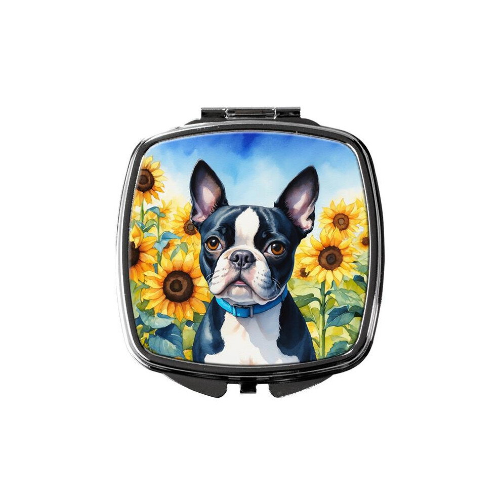 Carolines Treasures Dac6036scm 3 X 2.75 In. Boston Terrier In Sunflowers Compact Mirror