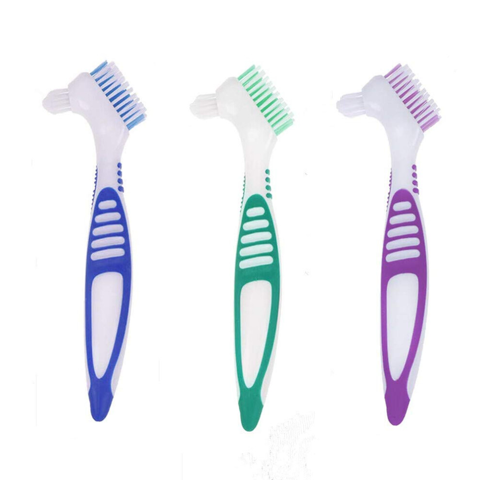Gogerstar 3Pcs Denture Cleaning Brush Portable Cleaning Brush False Teeth Brushes For Denture Care Denture Cleaner With Multi-Layered Soft Bristle