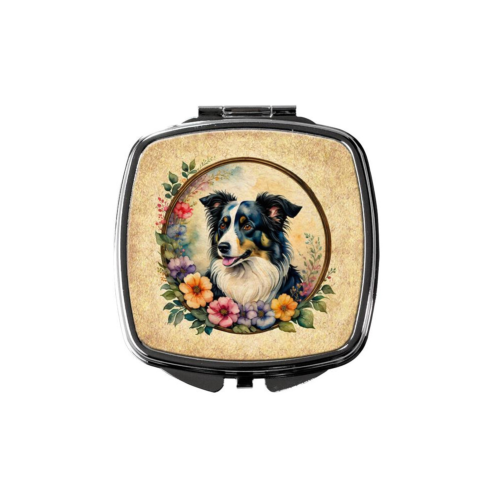 Carolines Treasures Dac2098scm 3 X 2.75 In. Border Collie & Flowers Compact Mirror