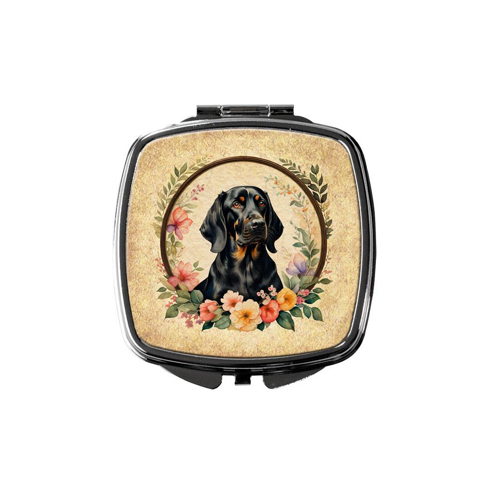 Carolines Treasures Black Dac2095scm 3 X 2.75 In. & Tan Coonhound & Flowers Compact Mirror