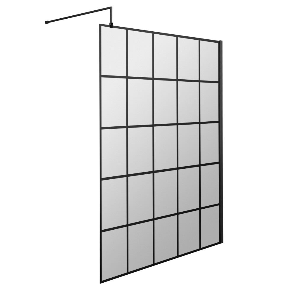 Balterley 8Mm Toughened Safety Glass Framed Wetroom Screen With Support Arm - 1400Mm Black