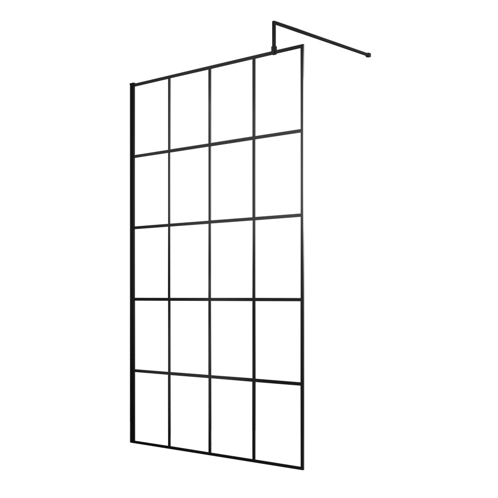Balterley 8Mm Toughened Safety Glass Framed Wetroom Screen With Support Arm - 1200Mm Black
