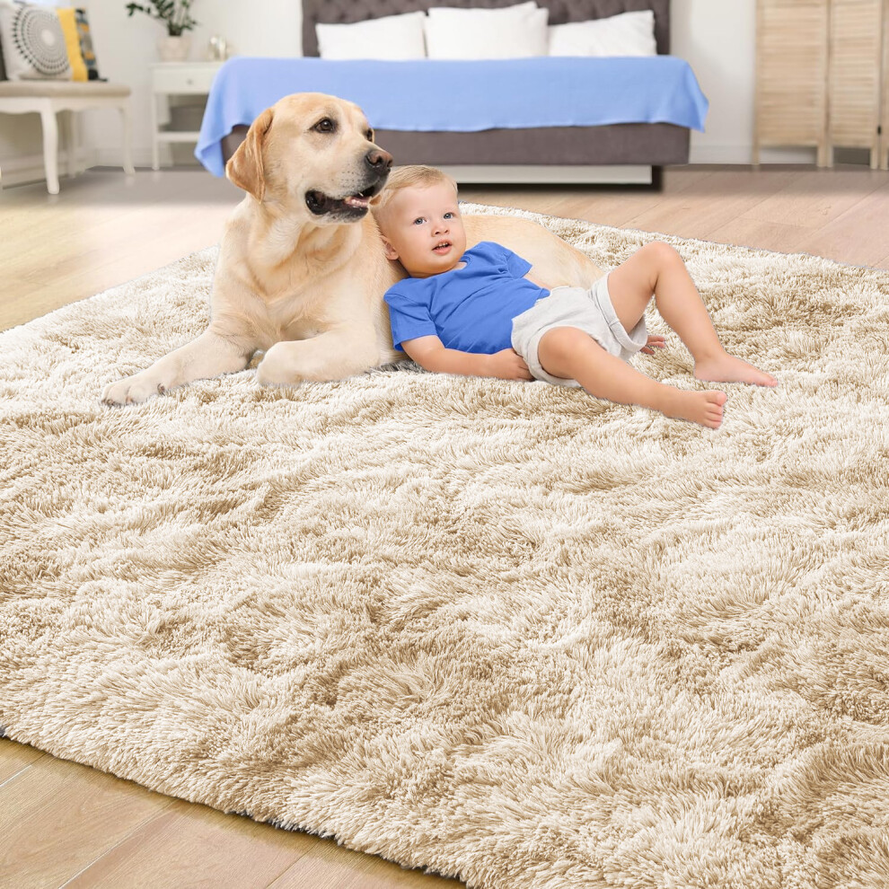 (Tye Dye Cream, 160 X 230 cm) Fluffy Rugs Anti-Slip Large Shaggy Rug Super Soft Mat Living Room Bedroom Carpet