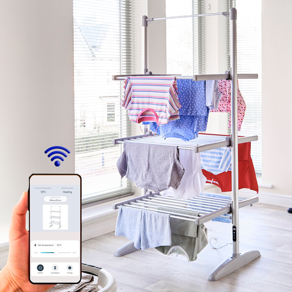 Neo Smart Wifi Indoor Electric 3 Tier Airer Folding Foldable Freestanding Laundry Clothes Portable Cloth Heat Heated Rack Dryer