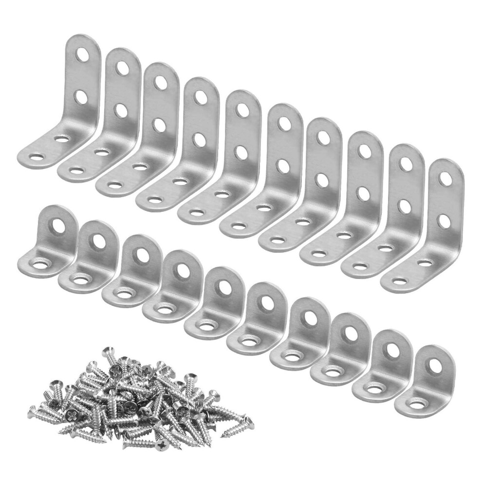 Right Angle Brackets, 20Pcs Stainless Steel Brackets Corner Braces, 90 Degree Brackets with 80pcs Screws, Metal Brackets for Wood Table