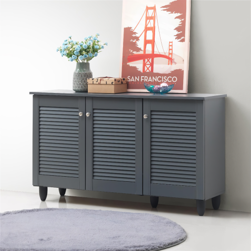 Timber Art Design UK Essentials Dark Grey 3 Door Shoe Cabinet Modern Hallway Storage Unit