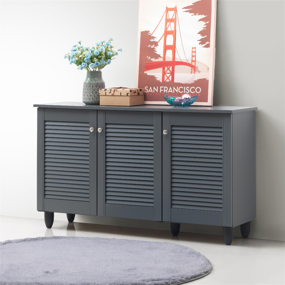 Essentials Dark Grey 3 Door Shoe Cabinet Modern Hallway Storage Unit