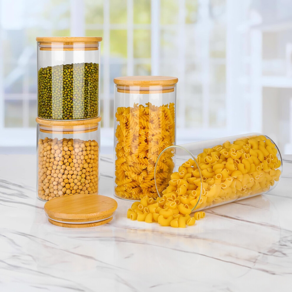 Neo Set Of 4 Clear High Borosilicate Glass Storage Jars With Airtight Bamboo Lid Kitchen Pantry Food Canister Container