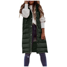 (4xL, Green) Women Long Winter Down Vest With Hood Sleeveless Warm Down Jacket with