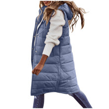 (5xL, Blue) Women Long Winter Down Vest With Hood Sleeveless Warm Down Jacket with