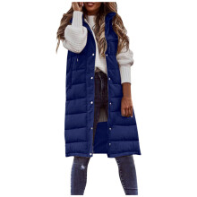 (S, Navy Blue) Women Long Winter Down Vest With Hood Sleeveless Warm Down Jacket with