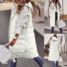 (xL, White) Women Long Winter Down Vest With Hood Sleeveless Warm Down Jacket with