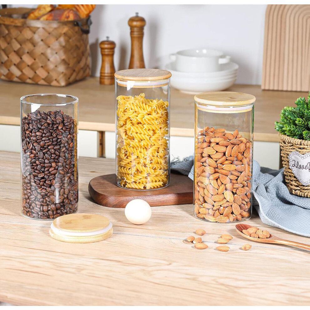 Neo Set of 3 1200ml Clear Cylinder Spaghetti Glass Storage Jars Containers Canisters with Airtight Lid Kitchen Food Preserving Seal